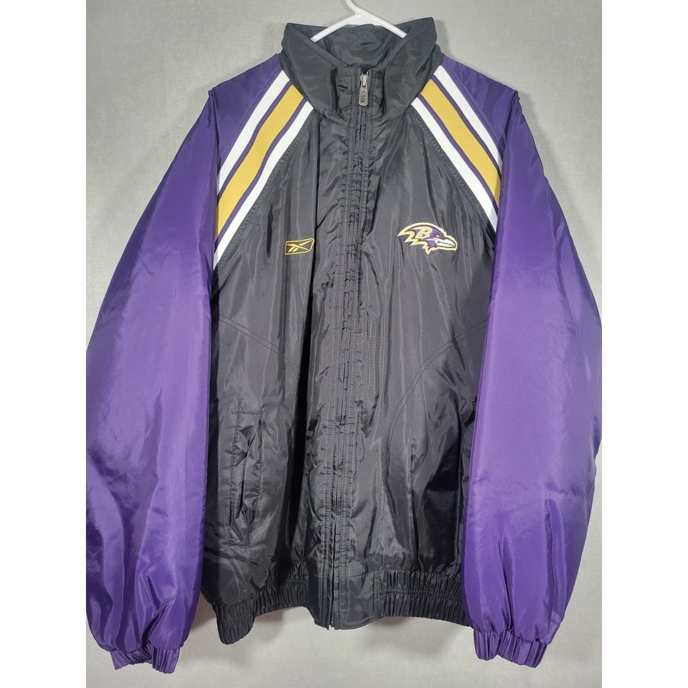 Vintage Reebok Baltimore Ravens Jacket Mens Large Black Purple Full Zip  NFL